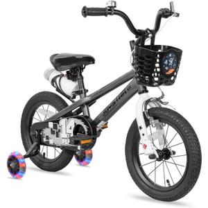 JOYSTAR Pluto 12 Inch Kids Bike with Light Up Training Wheels, Kids' Bicycle for Boys Girls Age 3-12 Years, Children Bikes, Multiple Colors (Charcoal)