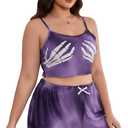 Floerns Women's Plus Size 2 Piece Halloween Tie Dye Pajama Sets Skeleton Print Tops and Shorts Set (X-Large Plus, Dark Purple)