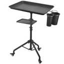 Salon Tray Cart on Wheels, Aluminum Tattoo Tray with Storage Platform, Adjustable Height Service Rolling Tray, Storage Tray Accessory for Salon Spa Dental Use, Rolling Tray Cart (Black)