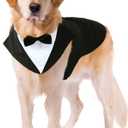 Kuoser Dog Tuxedo Dog Suit and Bandana Set, Dogs Tuxedo Wedding Party Suit, Doggy Prince Bow Tie Shirt Formal Pet Wedding Attire for Large Medium and Small Dogs Golden Retriever Samo Bulldogs (XX-Large (pack of 1), Black)