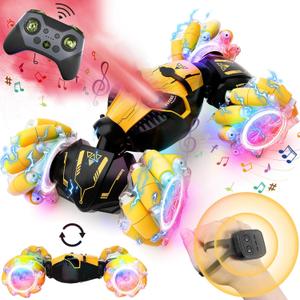 Remote Control Car for Boys 8-12, 4WD Gesture Sensing RC Stunt Car 2.4Ghz with Lights Music Sprayer RC Cars for Boys Age 4-7 8-12 Hand-Controlled Cars Toys Birthday Gifts for Kids Girls Yellow