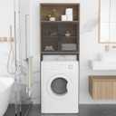 Launica Over the Toilet Storage Cabinet, Over Toilet Bathroom Organizer with Mesh Doors and Shelves, Freestanding Bathroom Storage Cabinet Above Toilet, Wood and Metal, Rustic Oak