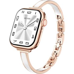 Mesime Slim Watch Band Compatible with Apple Watch Bands for Women 49mm 46mm 45mm 44mm 42mm 41mm 40mm 38mm, Jewelry Bracelet Metal Strap for iWatch Ultra 3/2/1 Series 11/10/9/8/7/6/5/4/SE/3/2/1 (Rose Gold + White)