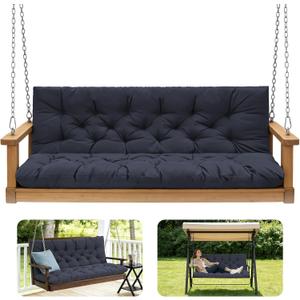 Outdoor Swing Cushions,Waterproof Swing Cushions 3 Seater Replacement with Backrest,Outdoor Thickened Bench Cushion with Ties for Porch,Patio,Backyard,Garden (Navy Blue 60 * 40 in)