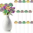 TICIAGA Carnival Mask Wooden Picks - 14PCS Circus Mask Double-Sided Wooden Decorative Picks for Home Vase Filler Mardi Gras Colorful Mask Wooden Picks Decor for Carnival Party Decorations Supplies