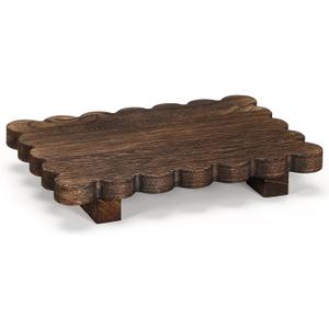 Yookeer Scalloped Wood Riser Tray Soap Rustic Bathroom Decoration Scalloped Stand Soap Tray Wooden Decorative Pedestal Farmhouse Stand Decor for Bathroom Kitchen Bottles Dishes Plant Candles Display
