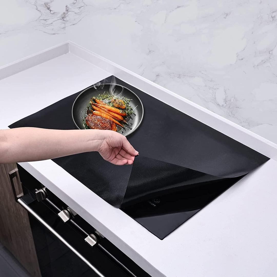 Large Induction Cooktop Protector Mat, (Magnetic) Electric Stove Burner Covers Antiscratch as Glass Top Stove Cover or Electric Stove Top By KitchenRaku (21.2x35.4Inch, Black)
