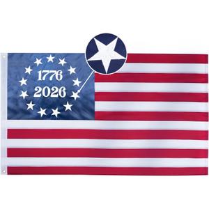 Homissor 1776-2026 Betsy Ross Flag 4x6 Feet Bennington 13 Star American Flags for 250th Anniversary Heavy Duty Outdoor Embroidered Colonies Banner for Outside