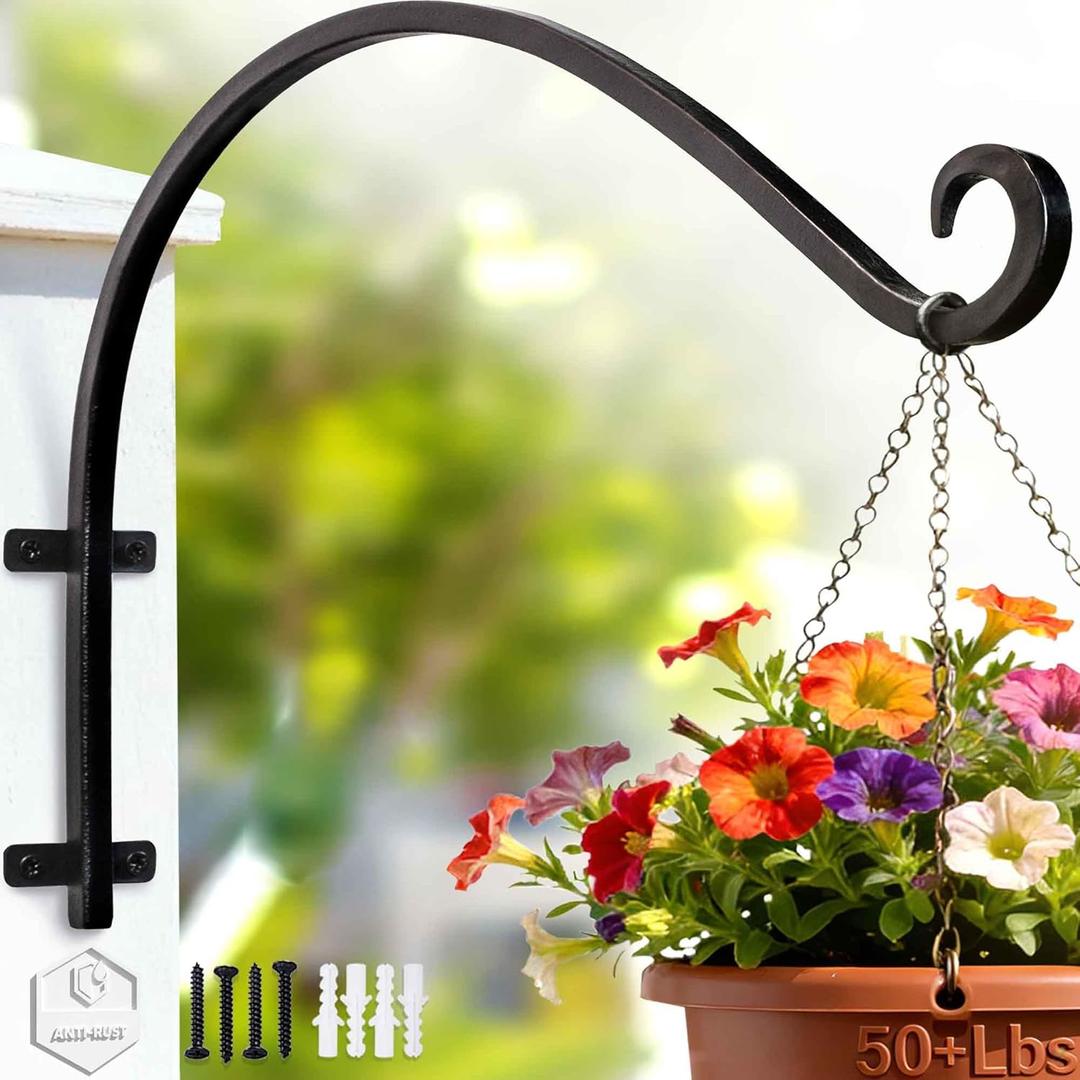 AJART Plant Hanger Bracket Outdoor: 16-Inch Metal Bird Feeder Wall Hook - Heavy Duty Plant Hanger Hooks for Hanging Flower Baskets