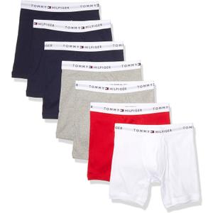 Tommy Hilfiger mens Underwear Cotton Classics Megapack Boxer Brief - Amazon Exclusive (Large, 3 Navy, 2 Grey Heather,1 Red, 1 White)