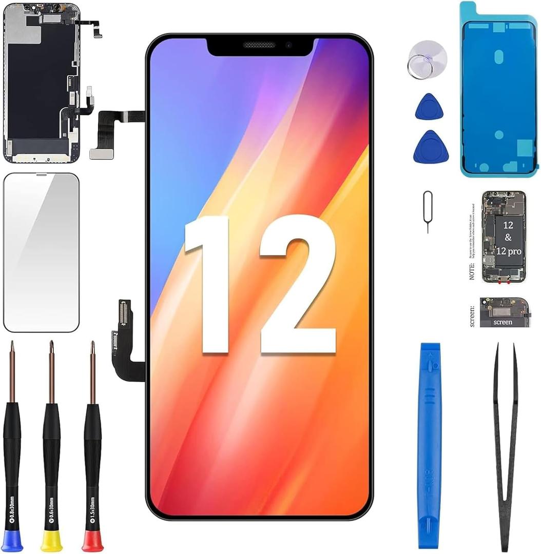 for iPhone 12/12 Pro Screen Replacement 6.1" with Ear Speaker Proximity Sensor 12Pro 3D Touch LCD Display Digitizer Full Assembly Front Earpiece Repair Kits Fix Tools A2172 A2402 A2403 A2404