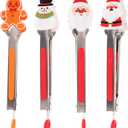 BESTonZON 4pcs Christmas Stainless Steel Food Tongs, Mini Tong Santa Snowman Gingerbread Man Style with Silicone Tips for Xmas Party