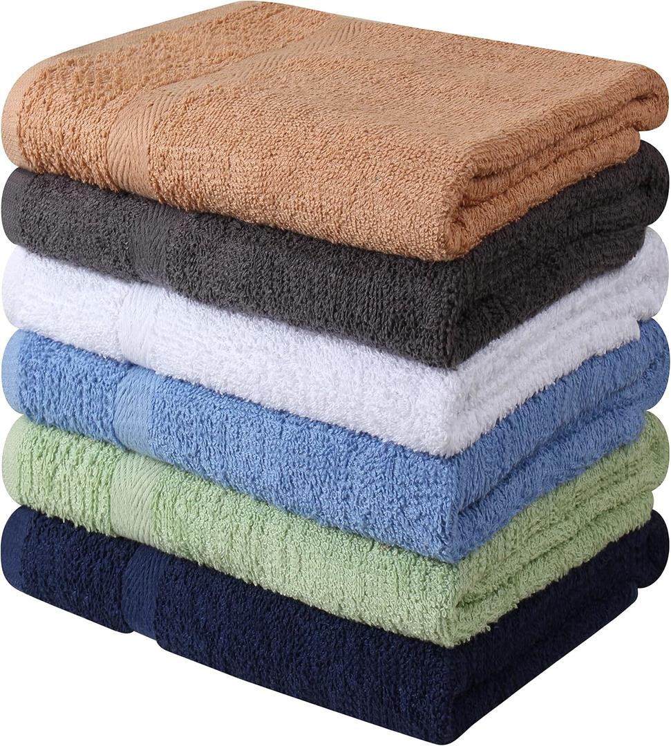 Towel and Linen Mart 100% Cotton 6 Pack Bath Towel Set, Quick Dry, Super Absorbent, Lightweight, Soft, (27 x 54 Pack of 6) Beige, White, Grey, Sky Blue, SAGE Green, Navy