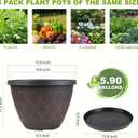 4 Pack 16 Inch Large Plant Pots, Plastic Flower Pots for Indoor & Outdoor with Drainage Holes & Saucer, Imitation Diamond Pattern Design Planters Garden Pots for Herbs (Brown)