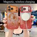 for iPhone 17 Pro Case, Glitter Clear Cute Paw Love Heart, Compatible with MagSafe, Strong Magnetic Full Camera Lens Protection Cover, Soft Slim Bling Phone Case 6.3" - Red