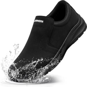 LARN SAFETY Mens Non Slip Shoes Food Service Work Shoe Waterproof Slip Resistant Kitchen Chef Footwear Restaurant Hospital Slip-On Black (11.5 Wide)