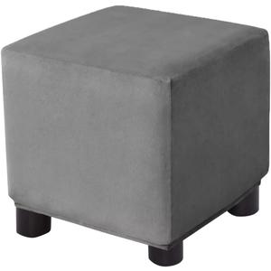 Ottoman Cover Square Velvet Storage Ottoman Slipcovers Thick Stretch Footrest Foot Stool Covers Protector with Elastic Band(Small-Dark Gray)