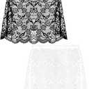 Fourluoo 2 Pcs Lace Shirt Extender for Women Underskirt Black and White Ruffle Mini Skirt Adjustable Layering Half Slip (Classic Style,L)