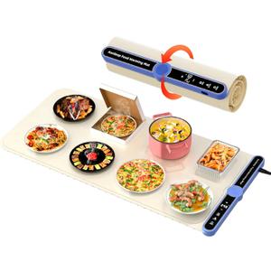 Silicone Food Warmers for Parties Buffet XL:32''X15'' Extra Large Warming Mat for Food 450W Max 248F Portable Rolled-up Even Heating in 8S 9-Level Temp Auto Power Off-Beige