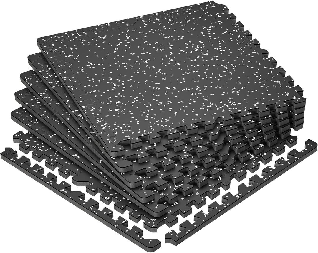 SUPERJARE 0.79'' Extra-Thick Exercise Equipment Mats, 6 Pcs 24 Sq Ft Rubber Top Floor Tiles with High Density EVA Foam, Interlocking Gym Flooring for Home Gym, Protective Workout Mat, Black/Grey