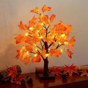 Woohaha 24LED Fall Tree Lighted Maple Tree,Thanksgiving Decoration Maple Leaf Table Tree,Timer Battery Operate Fall Decor Lights for Indoor Outdoor Holiday Autumn Harvest Xmas Party Home Decor (1ft 8in, Orange)