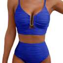 Herseas 2 Piece Bikini Set U-Wire Cutout Popular Swimsuit High Waisted Textured 2026 Summer Beach Swim Bathing Suits Small, Bright Blue