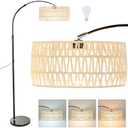 Arc Floor Lamp for Living Room, Stylish Rattan Boho Floor Lamp with 3 Color Temperature Dimmable LED Bulb, Farmhouse Tall Lamp, Arched Standing Lamp for Office Bedroom Living Room Corner (Beige)