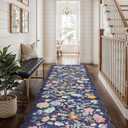 Washable Non-Slip Runner Rug 2x8: Water-Resistant Floral Kitchen Rug Indoor Low Pile Floor Mat for Living Room Bedroom Dining Room Ultra Soft Stain-Resistant Carpet for Pets Kids Family(2x8,Purple)
