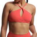Aoxjox Women's Workout Sports Bras Fitness Adjusted Ariel Halter Bra Yoga Crop Tank (Spiced Coral, XX-Large)