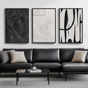 Large Framed Black and White Abstract Wall Art for Living Room, 3 Piece Big Modern Canvas Prints Paintings Artwork for Walls, Minimalist Abstract Art Pictures for Hallway, Office Wall Decor 24x36 In, 24" W x 36" H x 3Pcs