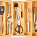 Kitchen Drawer Organizer, Bamboo Utensils Silverware Tray, Adjustable Large Deep Wood Organization Holder