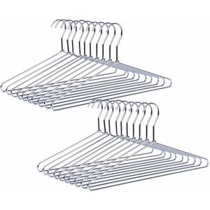 Amber Home 20 Pack Heavy Duty Metal Coat Hangers, 17" Stainless Steel Shirt Hangers with Smooth Chrome, Silver Metal Wire Hanger for Closet Organization, Suit & Pants