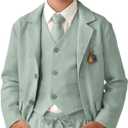 Retro Linen Boys Suit Slim Fit 5 Piece Sets Kids Wedding Outfit Linen Suits Casual Drawstring Tuxedo Set for Boy (S)