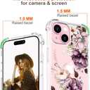 Hungo Compatible with iPhone 15 Case for Women Floral Flower Clear Design Cute,Girly Girls Flower Case Compatible with Phone 15 Pink Rose