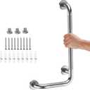 Brushed Nickel Angled Grab Bar 12x24 Inch, iHansee Bathroom Safety Bar w/Anti-Slip Knurled Grip, Wall Mount L-Shaped Shower Handle for Elderly Senior Handicap, Toilet Bathtub Balance Support Bar