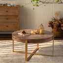 Round Coffee Table, Fir Wood Table Top with Black Cross Legs Base Rustic Retro Splicing Round Coffee Table for Living Room, Balcony, Yard, Apartment, Golden (33.86")
