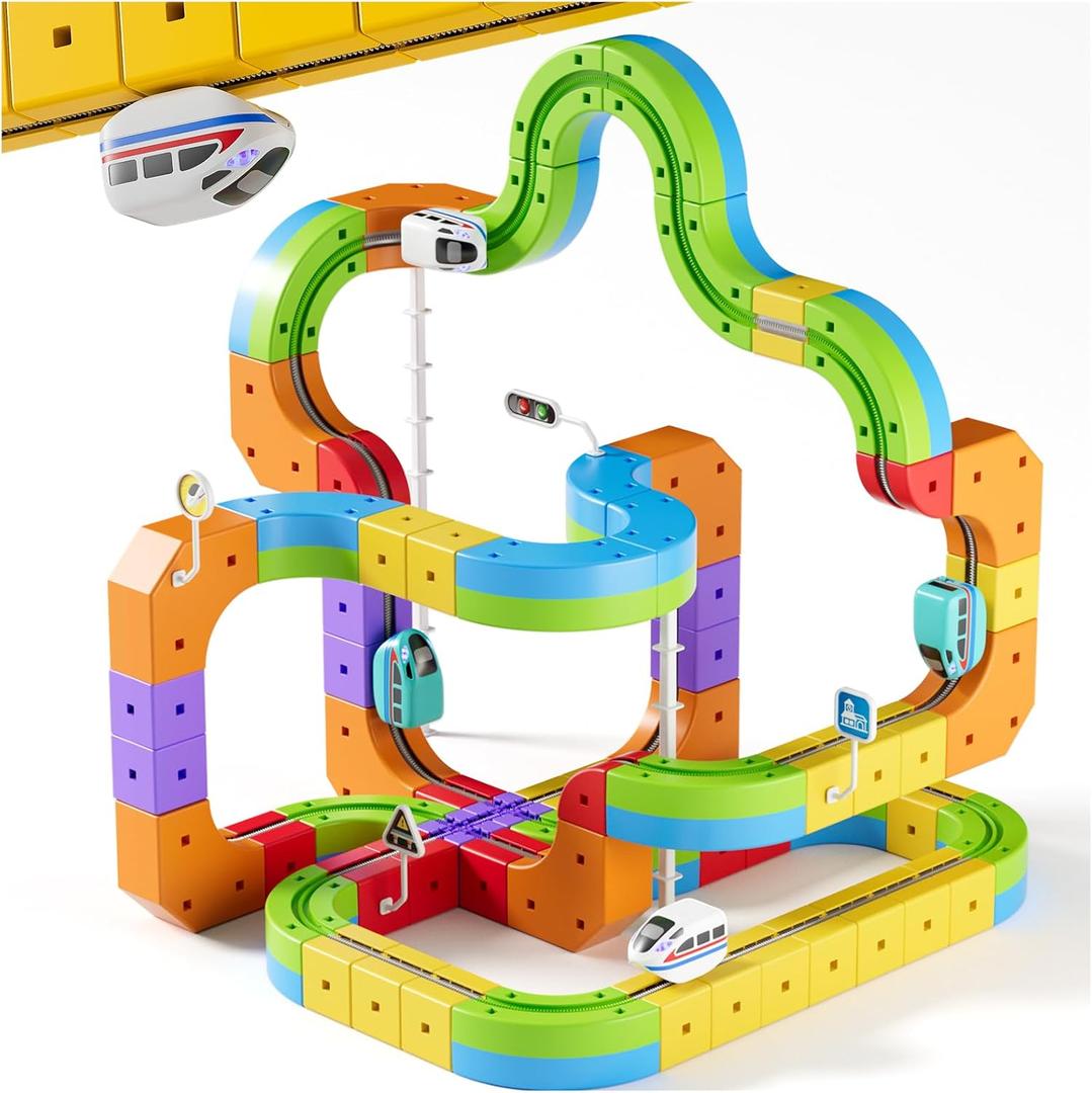 Upgrade Electric Train Set, 3D Infinity Track with Flexible Tracks for Kids, Cube Track Train- DIY Railroad Block Toys, STEM Gravity-Defying Motorized Trains Tracks for Boys Girls 3 4 5 6 7 8+ (88PCS)