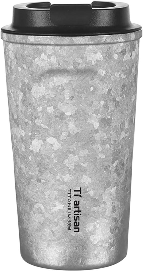 Titanium Water Bottle Coffee Cup 500ml, Titanium Insulated Water Bottle Wide Mouth Titanium Cup Easy To Clean Leakproof & Packable for Camping Travel Sports 16.91fl oz (Ice Flower)