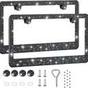 2 Pack License Plate Frames for Women, Sparkly Rhinestone Diamond Car Accessories with Glitter Crystal Caps (Black (2PCS)