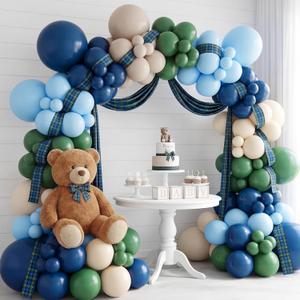 152 Pcs Tartan Plaids Decorations Baby Shower Bear Balloons Garland Arch Kits Preppy Bear Plaid Balloons for Baby Shower Party Wedding Birthday Christmas Decorations(Light)