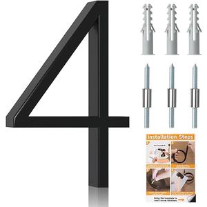 Briout 5" Floating House Numbers for Outside, Metal Modern Address Numbers for House, Zinc Alloy Anti-Rust Mailbox Numbers with Nail Kit for High-Visibility Home& Garden Door Decor, High Gloss Black (4)
