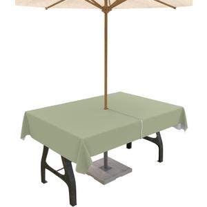 Sage Green Outdoor Tablecloth with Umbrella Hole & Zipper, Farmhouse Sage Green Decor Rectangle Tablecloth 60x102 Inch, Patio Table Cover Waterproof Table Cloth for Picnic/Party