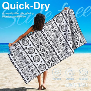 Microfiber Lightweight Thin Overysized Beach Towel Compact Sandproof Clearance Towels Quick Dry Sand Free Swim Pool Camping Blanket Travel Essentials Accessories Women Men Adults Black Bohemia (72.00" x 36.00")