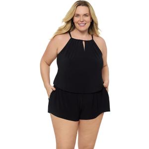 Aqua Green Women's Standard Keyhole Blouson Romper (X-Large, Black)