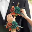 Serwalin 2 Pcs Wrist Corsage, 6-7 Inch Teal Orange Corsage for Wedding, Bridesmaid Mother Grandmother, Artificial Flowers for Prom Ceremony Anniversary