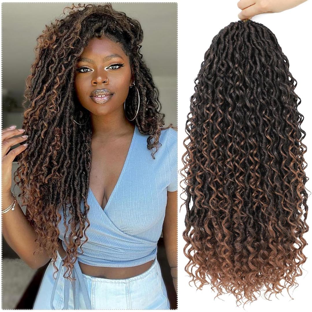 8 Packs Goddess Faux Locs Crochet Hair for Black Women, Long Goddess Locs Crochet Hair, Boho Style Locs, River Hair with Curly Ends (22Inch, T30#, 8Packs)