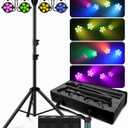 Telbum DJ Stage Lights with Stand, 240W RGBW LED Par Light, DMX, Wireless Footpedal, Remote Control, Sound-Activated Professional DJ Lighting Package for Gig Bar Wedding Party Show Church and Concerts