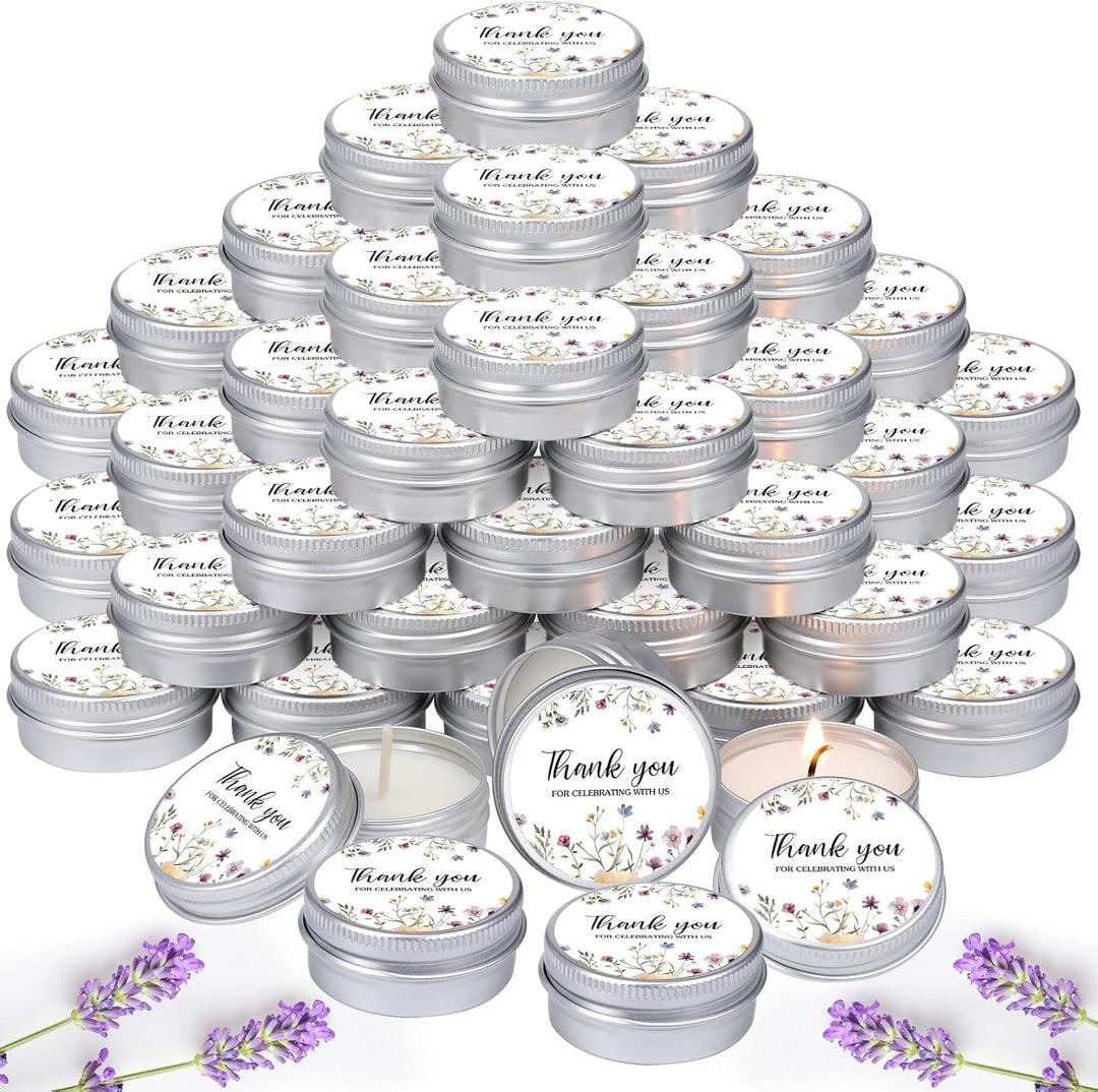 MTLEE 50 Pcs Wildflower Wedding Candles Gift Favors for Guests 1 Oz Lavender Scented Soy Wax Aromatherapy Candle Favors for Bridal Shower Rustic Wedding Party Guests(Wildflower)