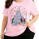 NANYUAYA Plus Size Magic Shirts for Women Castle Kingdom Graphic Magical T Shirt Cute Holiday Princess Tee Vacation Tops, Pink 3XL Plus