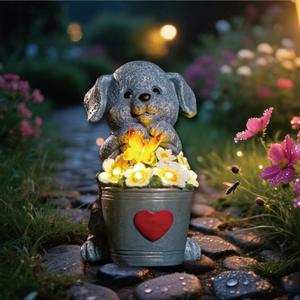 Solar Dog Statue with LED Light,Outdoor Decorations Dog Figurine Light, Unique Dogs Gift for Women,Mom,Lover,Housewarming